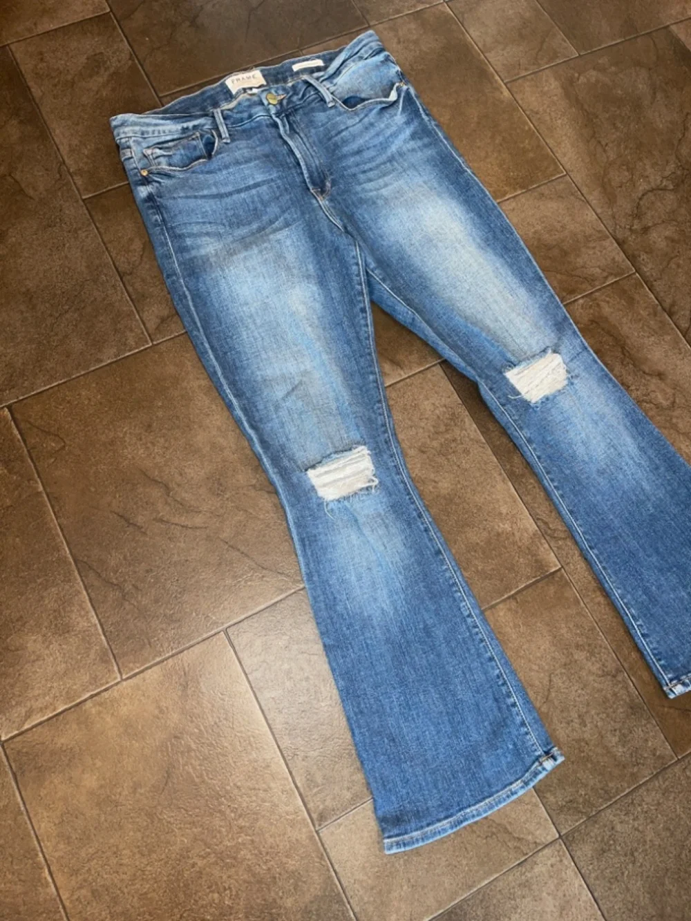 Frame Women's Denim Jeans Le Crop Mini Boot Distressed Stony Creek Size 31 - Picture 5 of 10